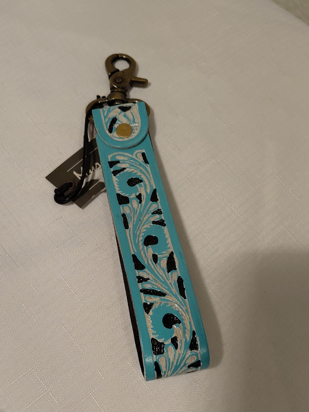 Turquoise Daydreams Tooled Leather Key Fob
